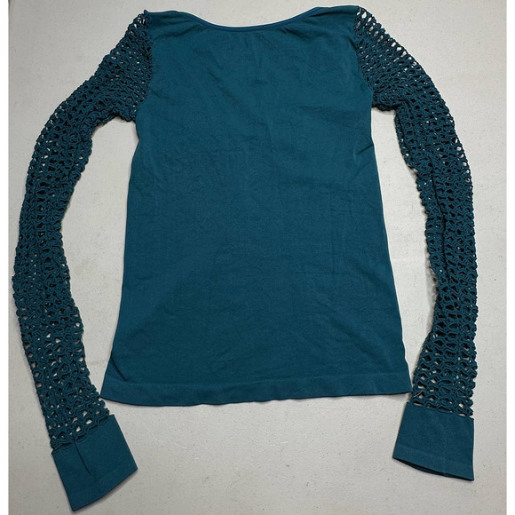 Free People Intimately Open Knit Sleeve Fitted Ruched Top Teal Women XS/S NWT - Picture 3 of 7